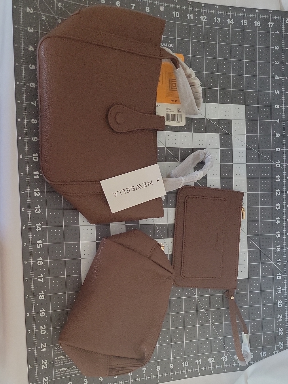 Newbella Brown Pebble Faux-Leather Tote with Wristlet & Zip Pouch